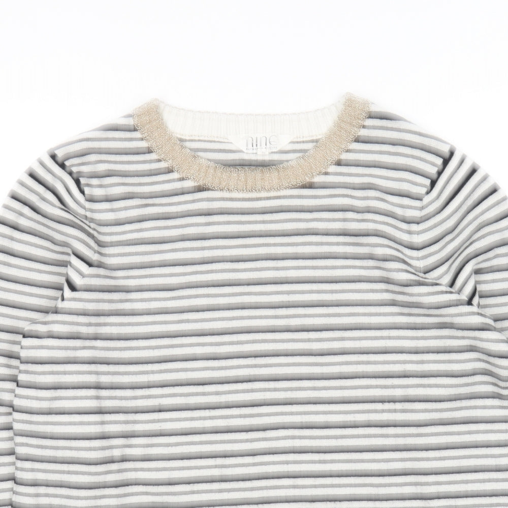 Debenhams Womens Black Round Neck Striped Viscose Pullover Jumper Size 12