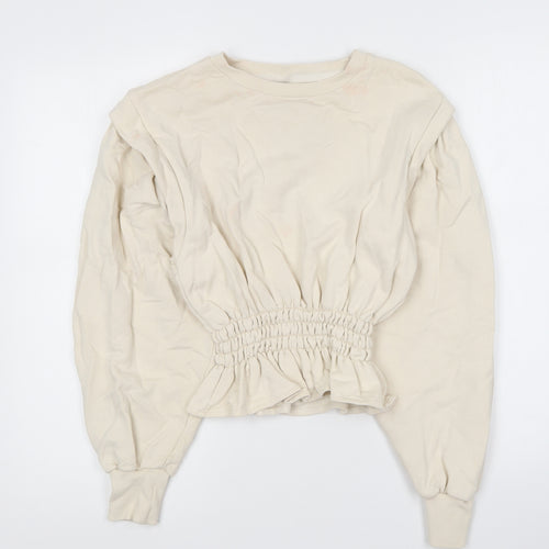 Pull&Bear Womens Beige Round Neck Cotton Pullover Jumper Size S