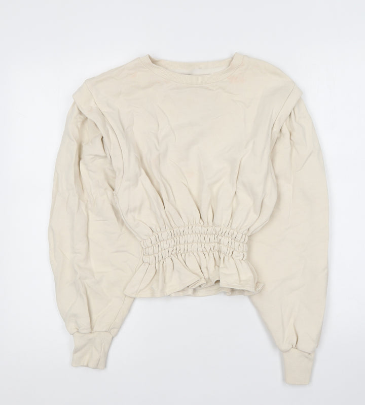 Pull&Bear Womens Beige Round Neck Cotton Pullover Jumper Size S