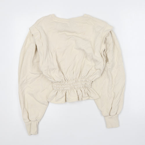 Pull&Bear Womens Beige Round Neck Cotton Pullover Jumper Size S