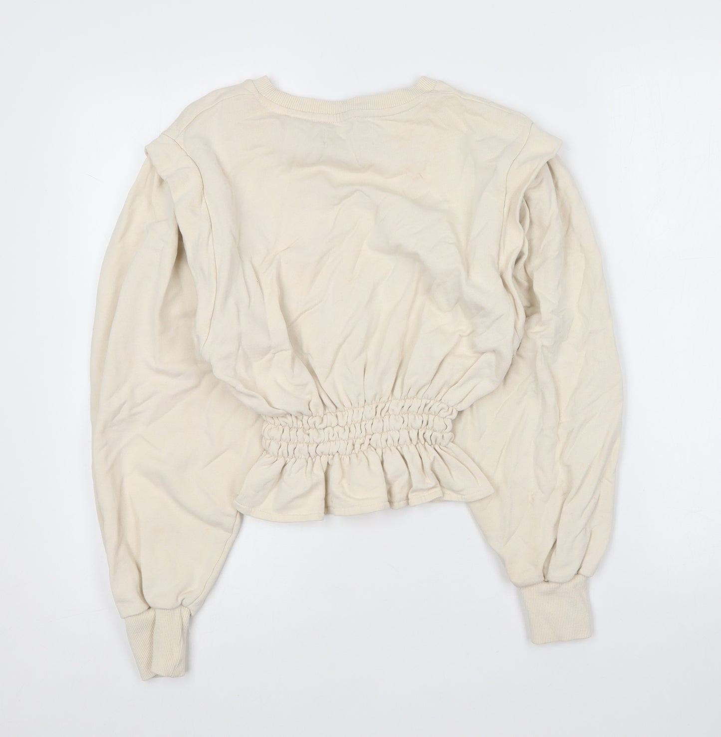 Pull&Bear Womens Beige Round Neck Cotton Pullover Jumper Size S