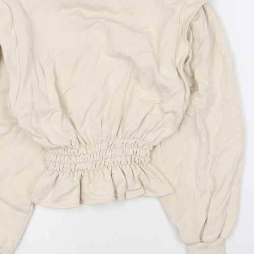 Pull&Bear Womens Beige Round Neck Cotton Pullover Jumper Size S