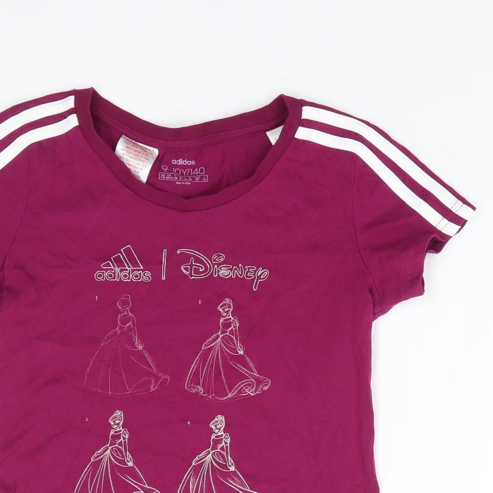 Adidias Girls Purple 100% Cotton Jersey T-Shirt Size 9-10 Years Round Neck Pullover - Disney Princess