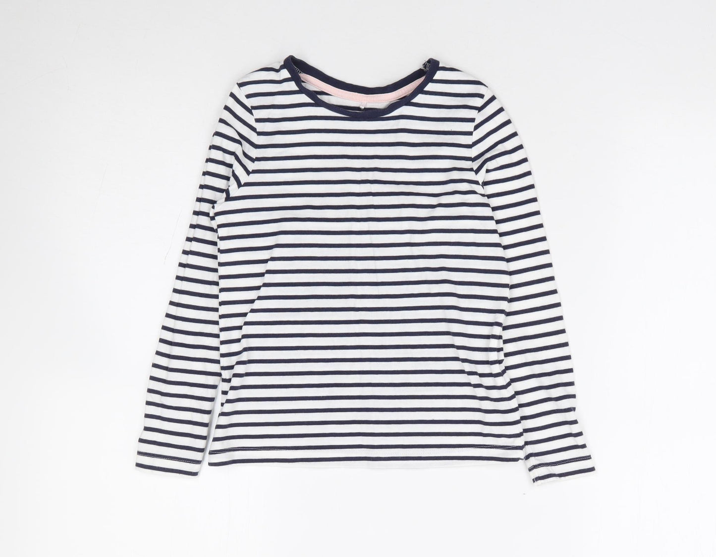 George Girls Blue Striped 100% Cotton Jersey T-Shirt Size 5-6 Years Round Neck Pullover