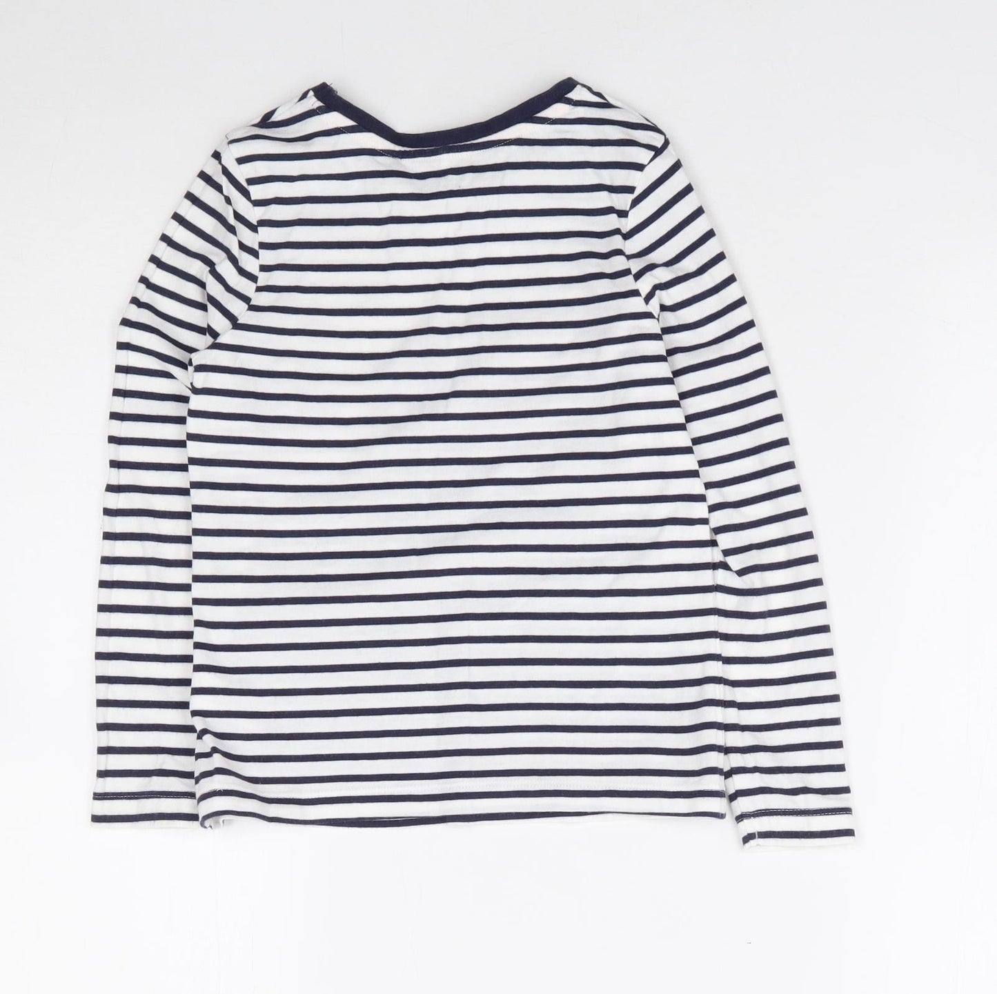George Girls Blue Striped 100% Cotton Jersey T-Shirt Size 5-6 Years Round Neck Pullover