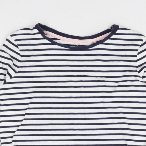 George Girls Blue Striped 100% Cotton Jersey T-Shirt Size 5-6 Years Round Neck Pullover