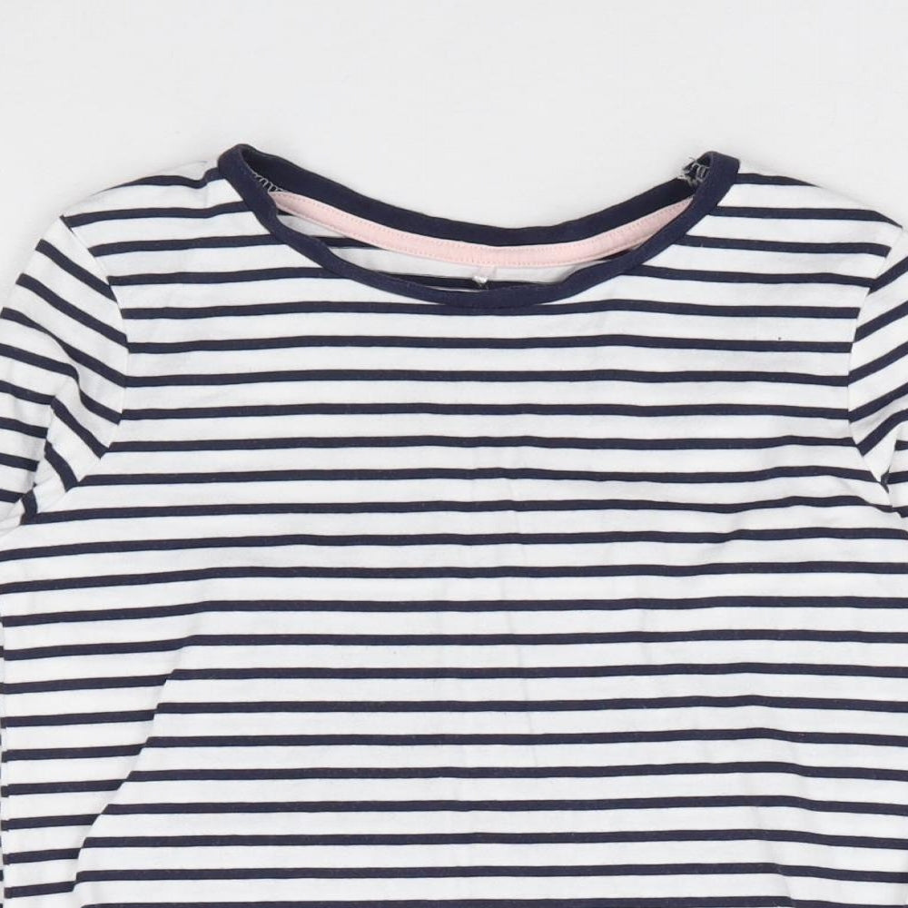 George Girls Blue Striped 100% Cotton Jersey T-Shirt Size 5-6 Years Round Neck Pullover