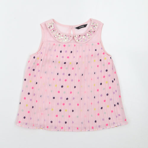 George Girls Pink Polka Dot Polyester Jersey Tank Size 5-6 Years Collared Pullover