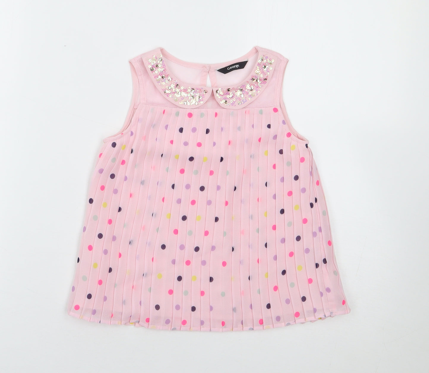 George Girls Pink Polka Dot Polyester Jersey Tank Size 5-6 Years Collared Pullover
