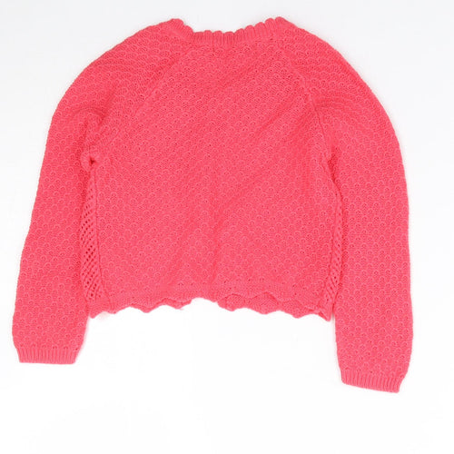 George Girls Pink Crew Neck Floral 100% Cotton Cardigan Jumper Size 3-4 Years Button