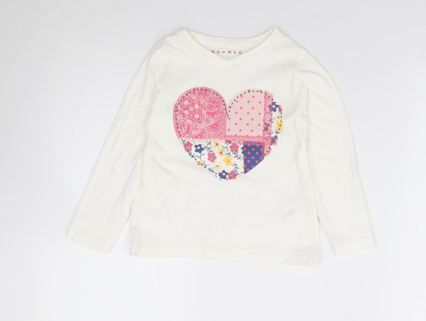 Nutmeg Girls Ivory Cotton Jersey T-Shirt Size 3-4 Years Round Neck Pullover