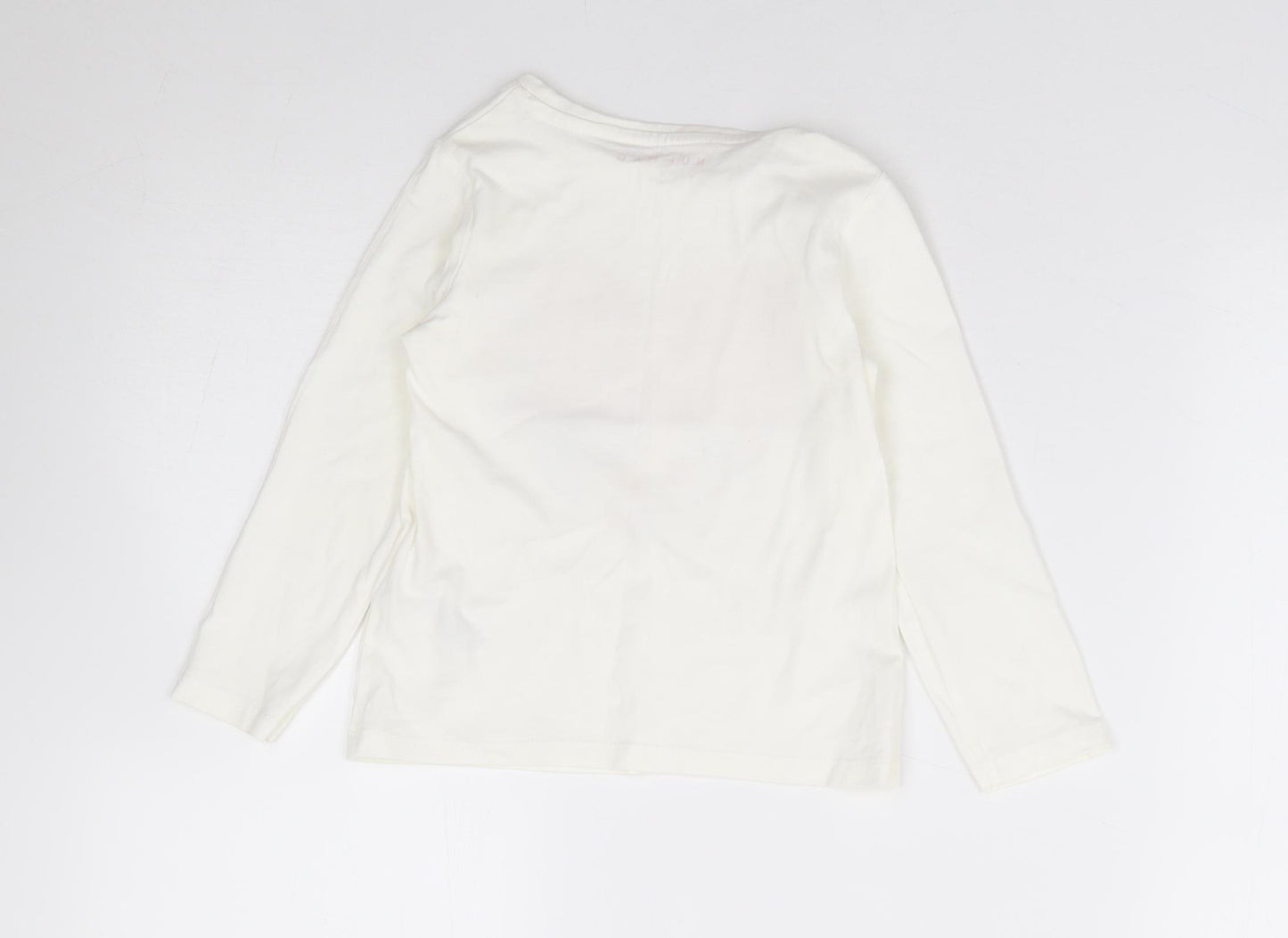 Nutmeg Girls Ivory Cotton Jersey T-Shirt Size 3-4 Years Round Neck Pullover
