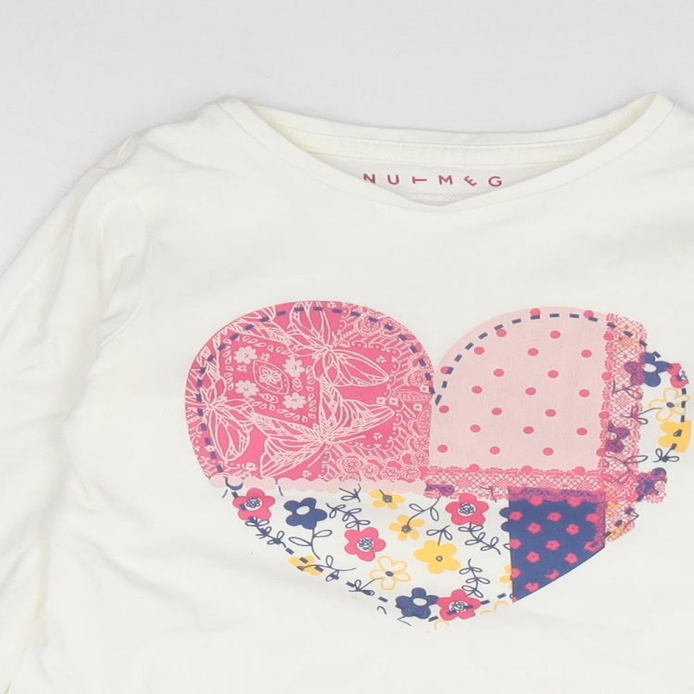 Nutmeg Girls Ivory Cotton Jersey T-Shirt Size 3-4 Years Round Neck Pullover
