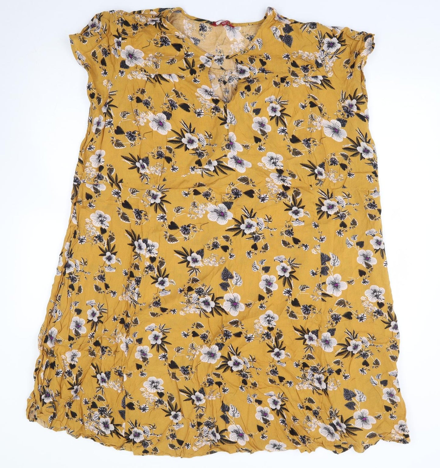 Joe Browns Womens Yellow Floral Polyester A-Line Size XL Round Neck Zip