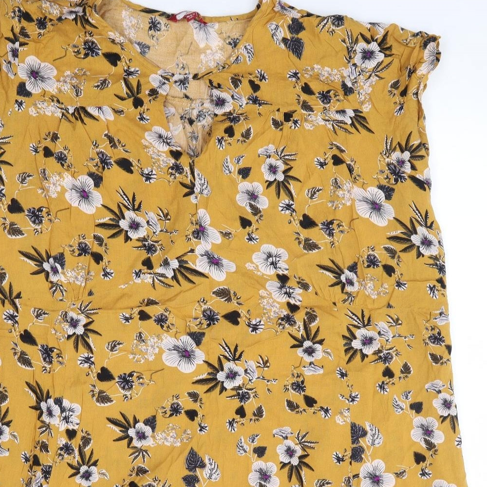 Joe Browns Womens Yellow Floral Polyester A-Line Size XL Round Neck Zip