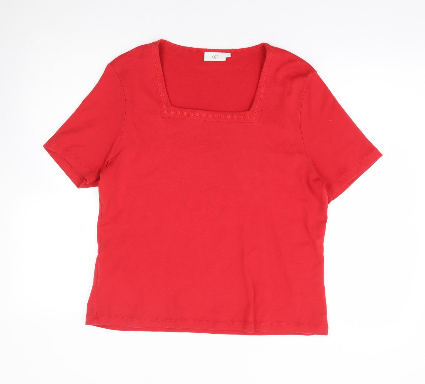 CC Womens Red Floral 100% Cotton Basic T-Shirt Size L Square Neck
