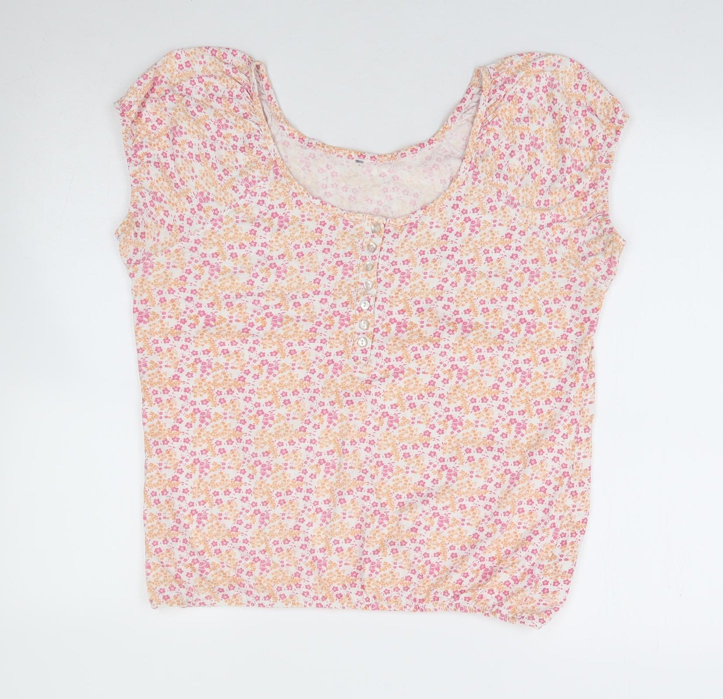 E-vie Womens Pink Floral 100% Cotton Jersey T-Shirt Size 12 Round Neck