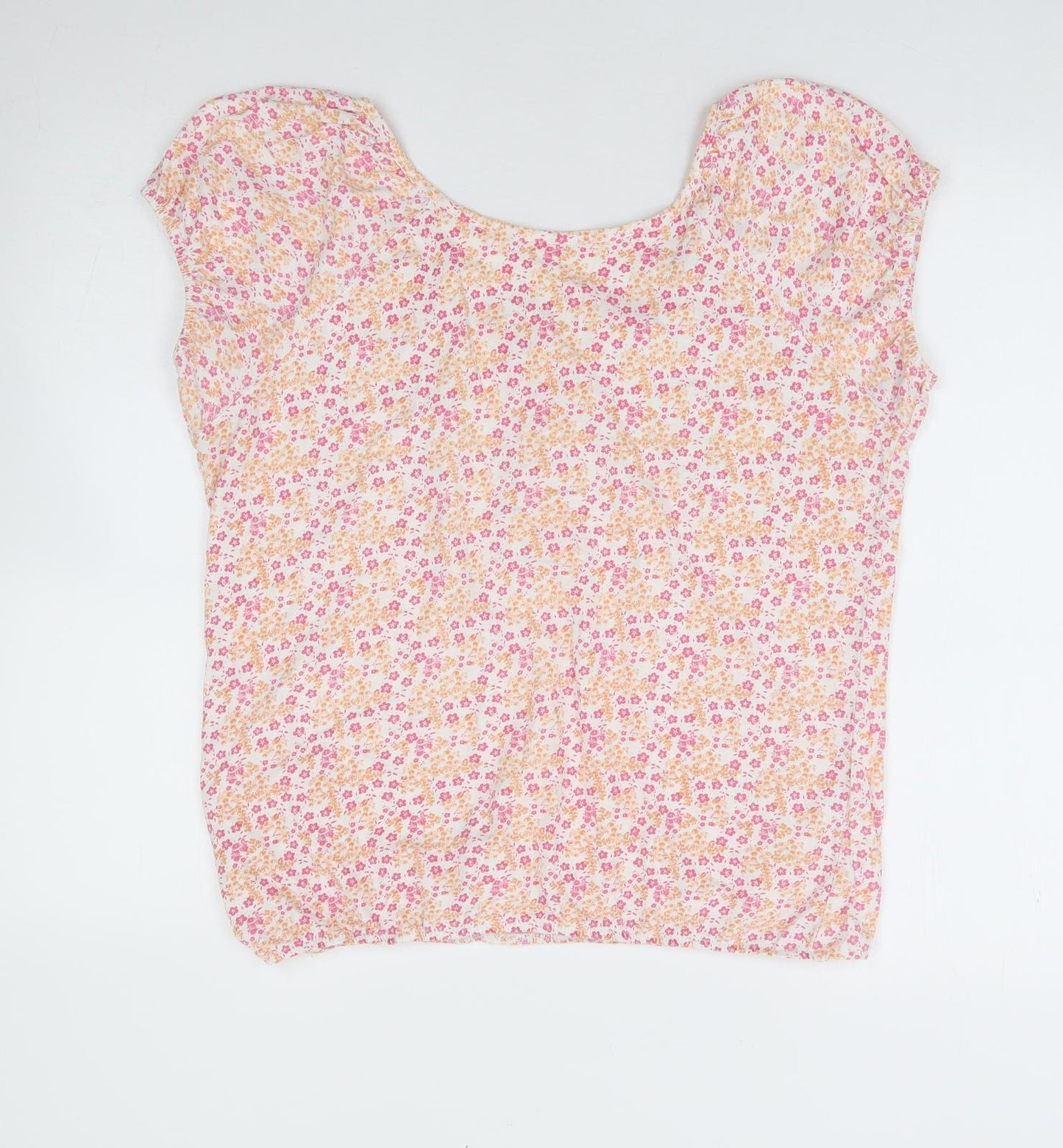 E-vie Womens Pink Floral 100% Cotton Jersey T-Shirt Size 12 Round Neck