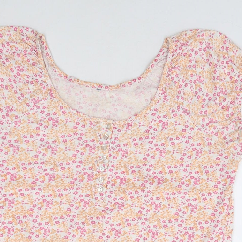 E-vie Womens Pink Floral 100% Cotton Jersey T-Shirt Size 12 Round Neck