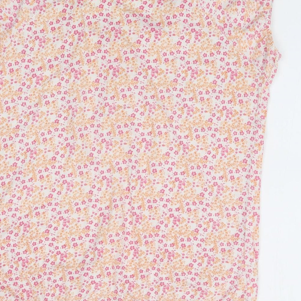 E-vie Womens Pink Floral 100% Cotton Jersey T-Shirt Size 12 Round Neck