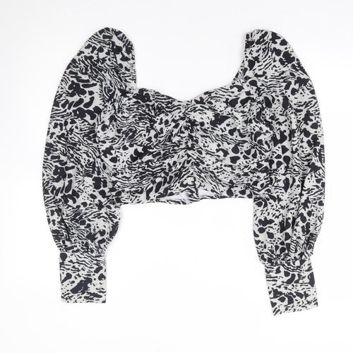 In the Style Womens Grey Geometric Polyester Cropped Blouse Size S Square Neck