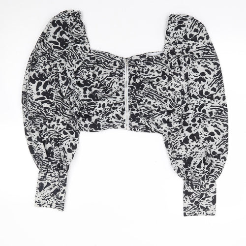 In the Style Womens Grey Geometric Polyester Cropped Blouse Size S Square Neck
