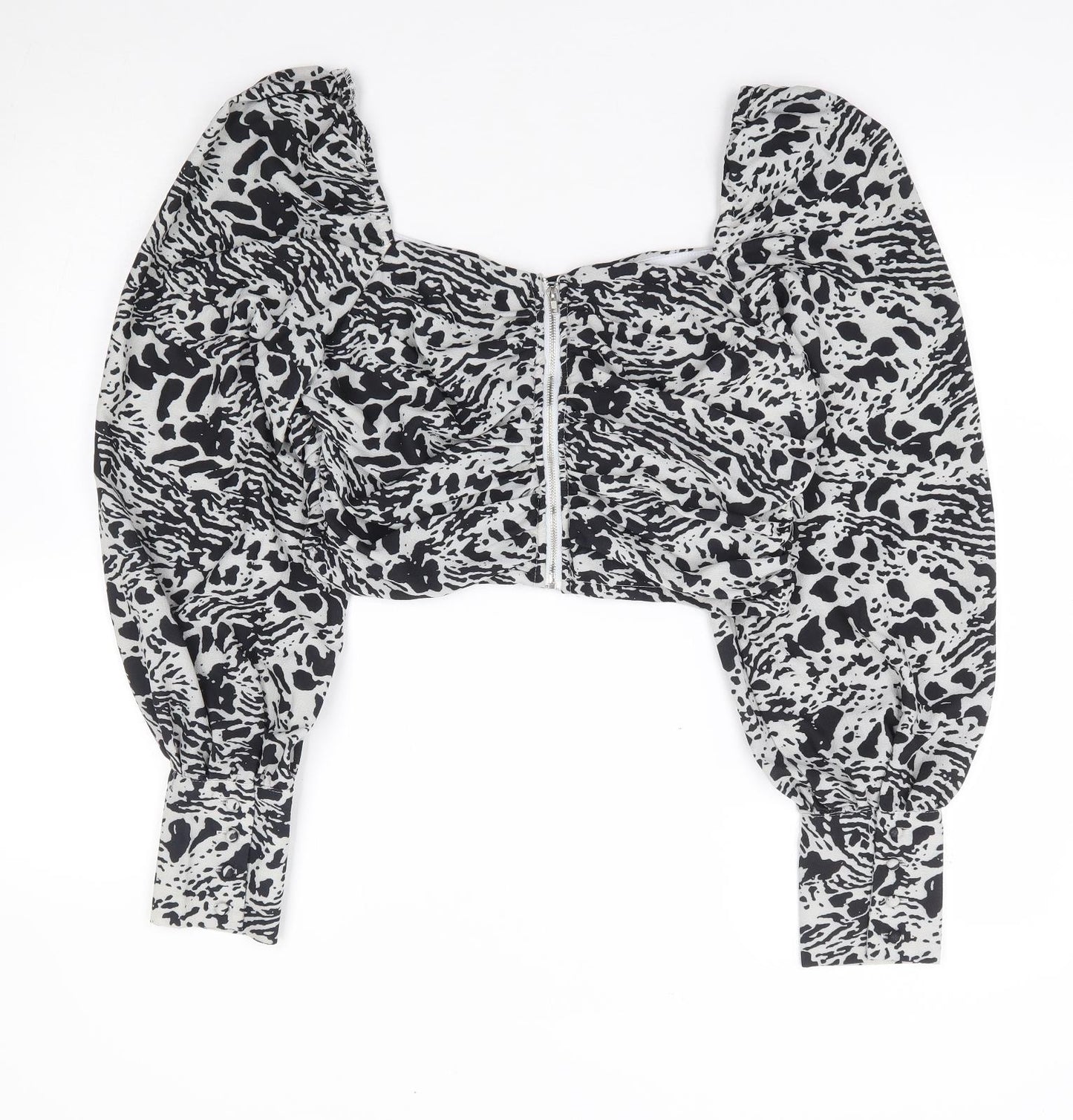 In the Style Womens Grey Geometric Polyester Cropped Blouse Size S Square Neck