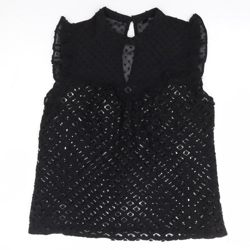 F&F Womens Black Polyester Jersey Blouse Size 10 Crew Neck