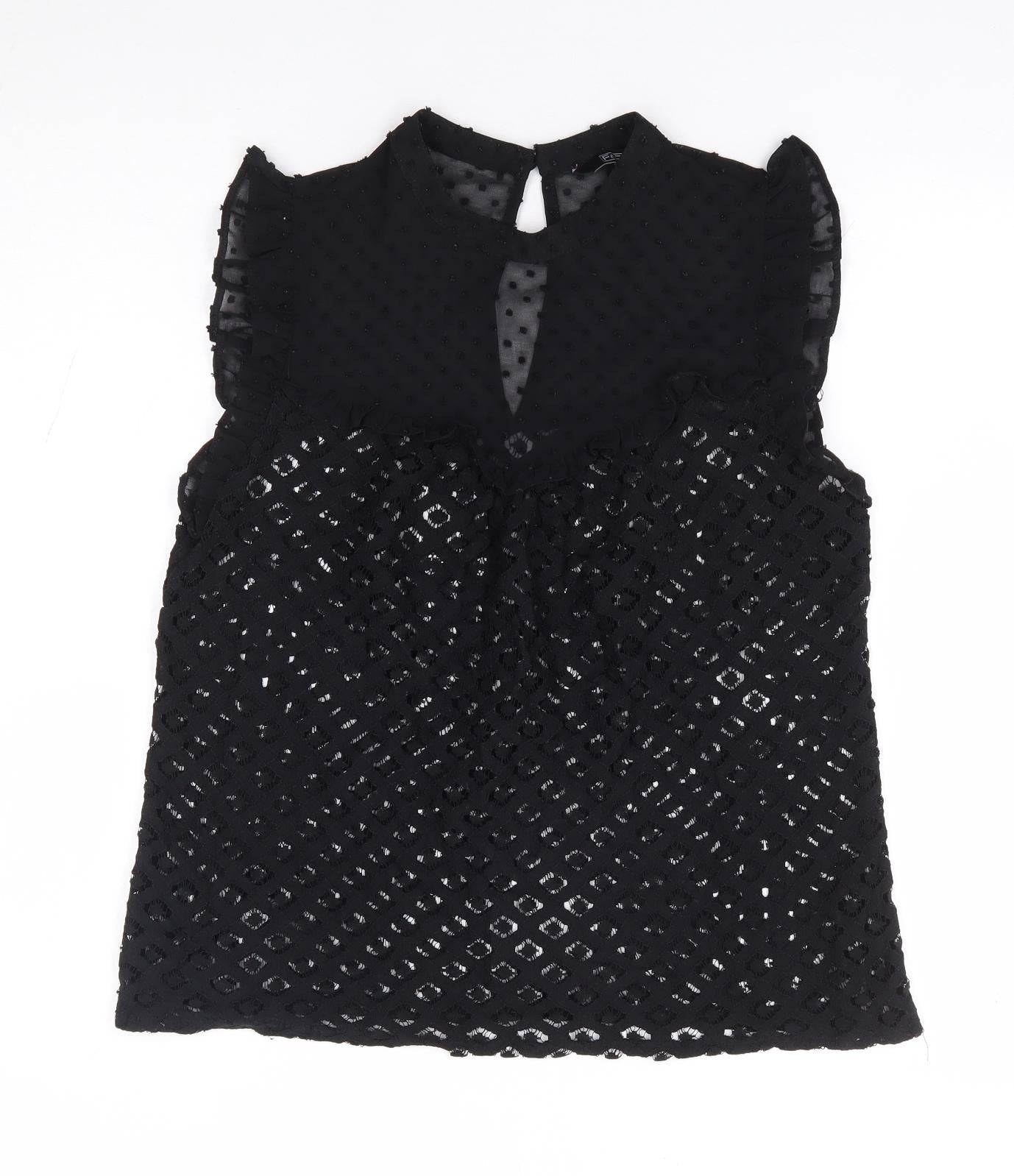 F&F Womens Black Polyester Jersey Blouse Size 10 Crew Neck