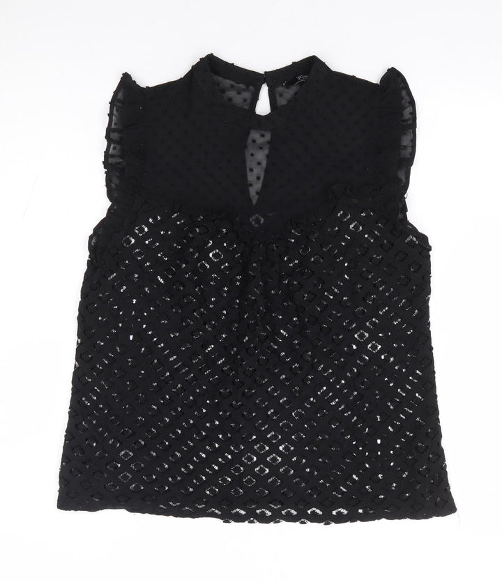 F&F Womens Black Polyester Jersey Blouse Size 10 Crew Neck
