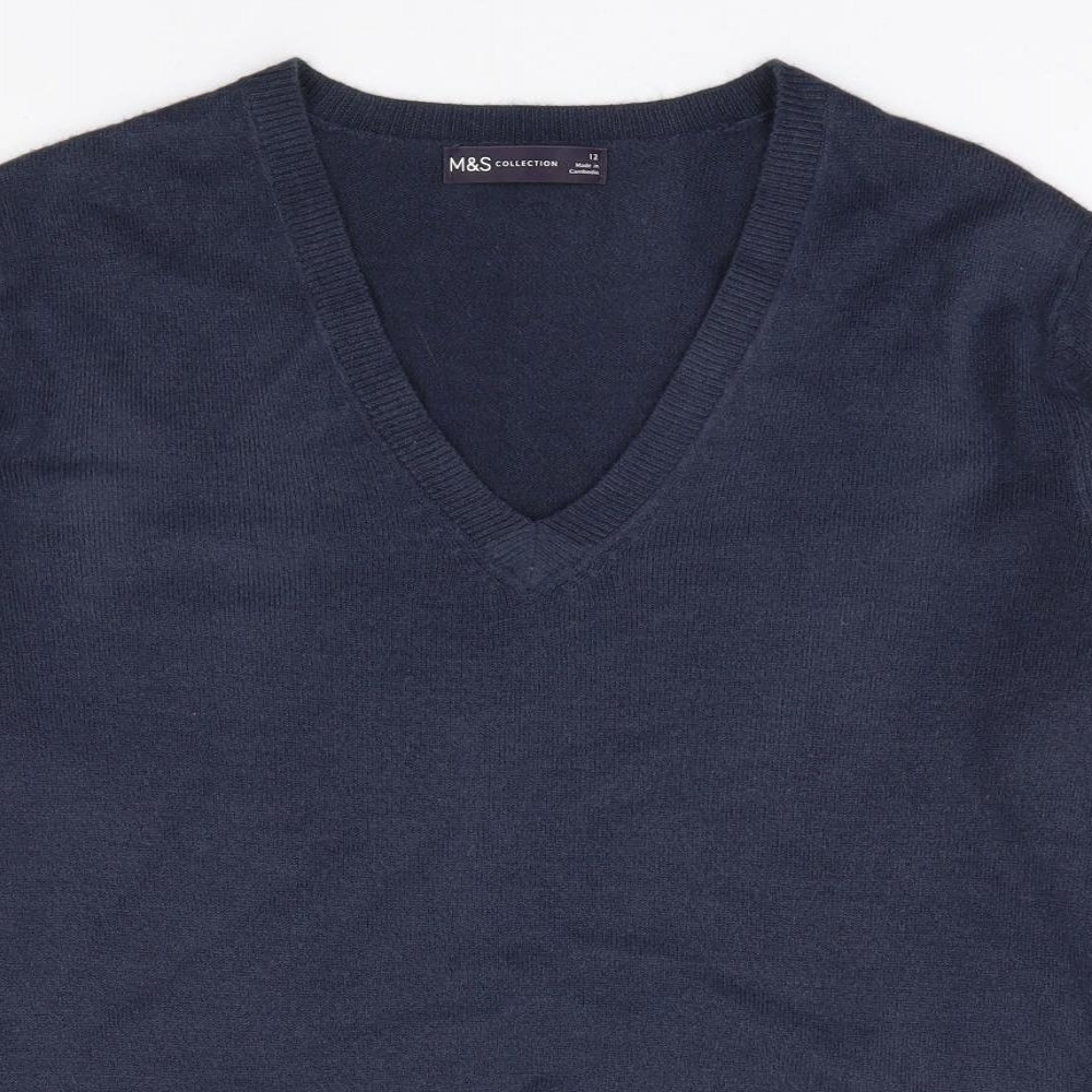 Marks and Spencer Womens Blue V-Neck Acrylic Pullover Jumper Size 12