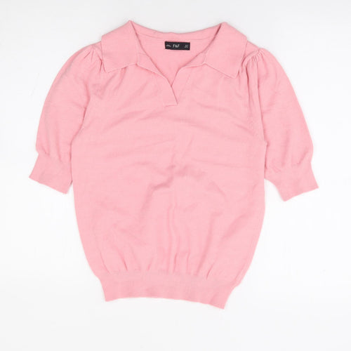 F&F Womens Pink Collared Viscose Pullover Jumper Size 10