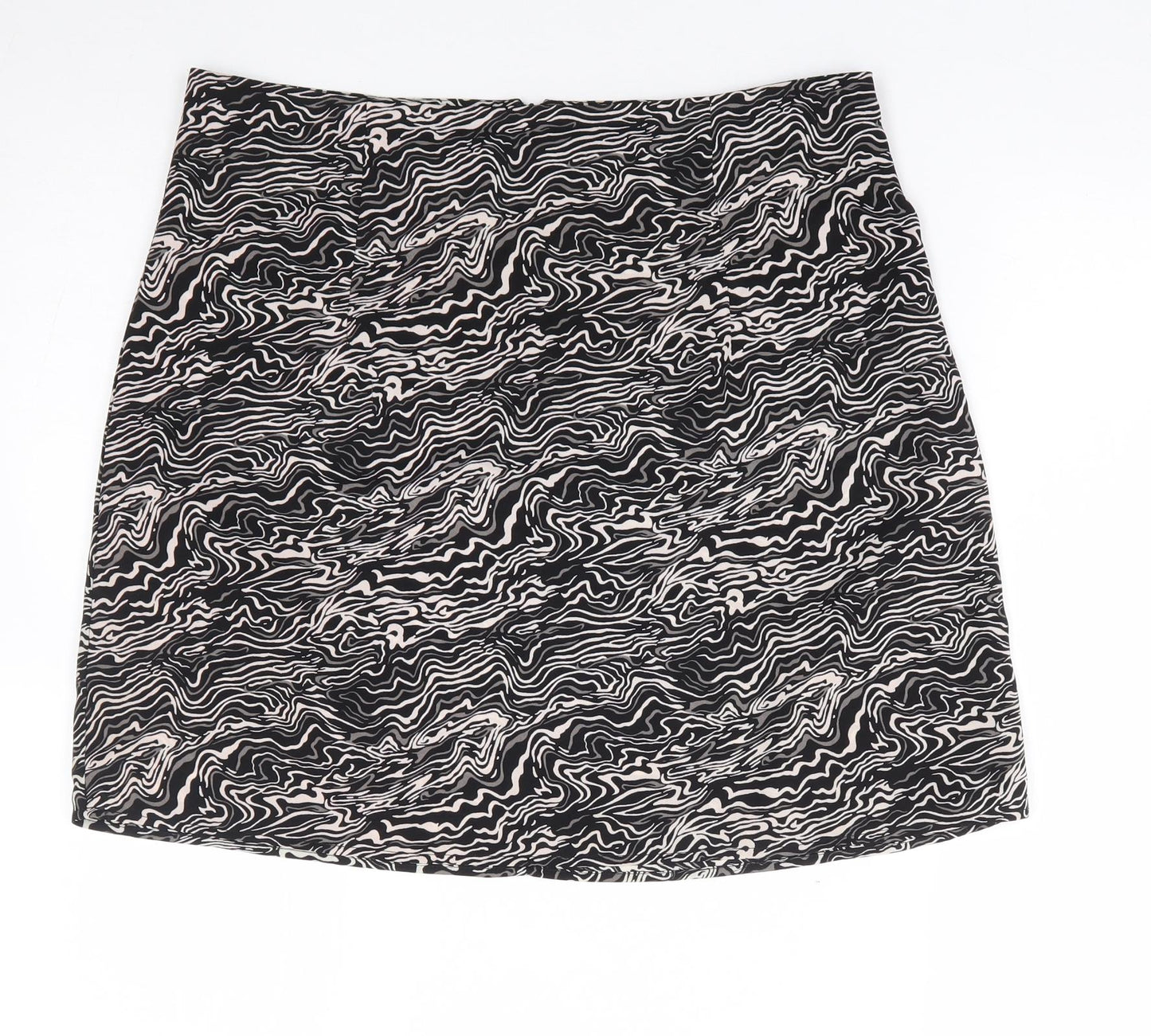 Primark Womens Black Geometric Polyester A-Line Skirt Size 14 Zip