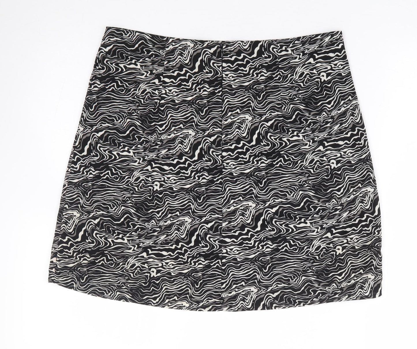 Primark Womens Black Geometric Polyester A-Line Skirt Size 14 Zip