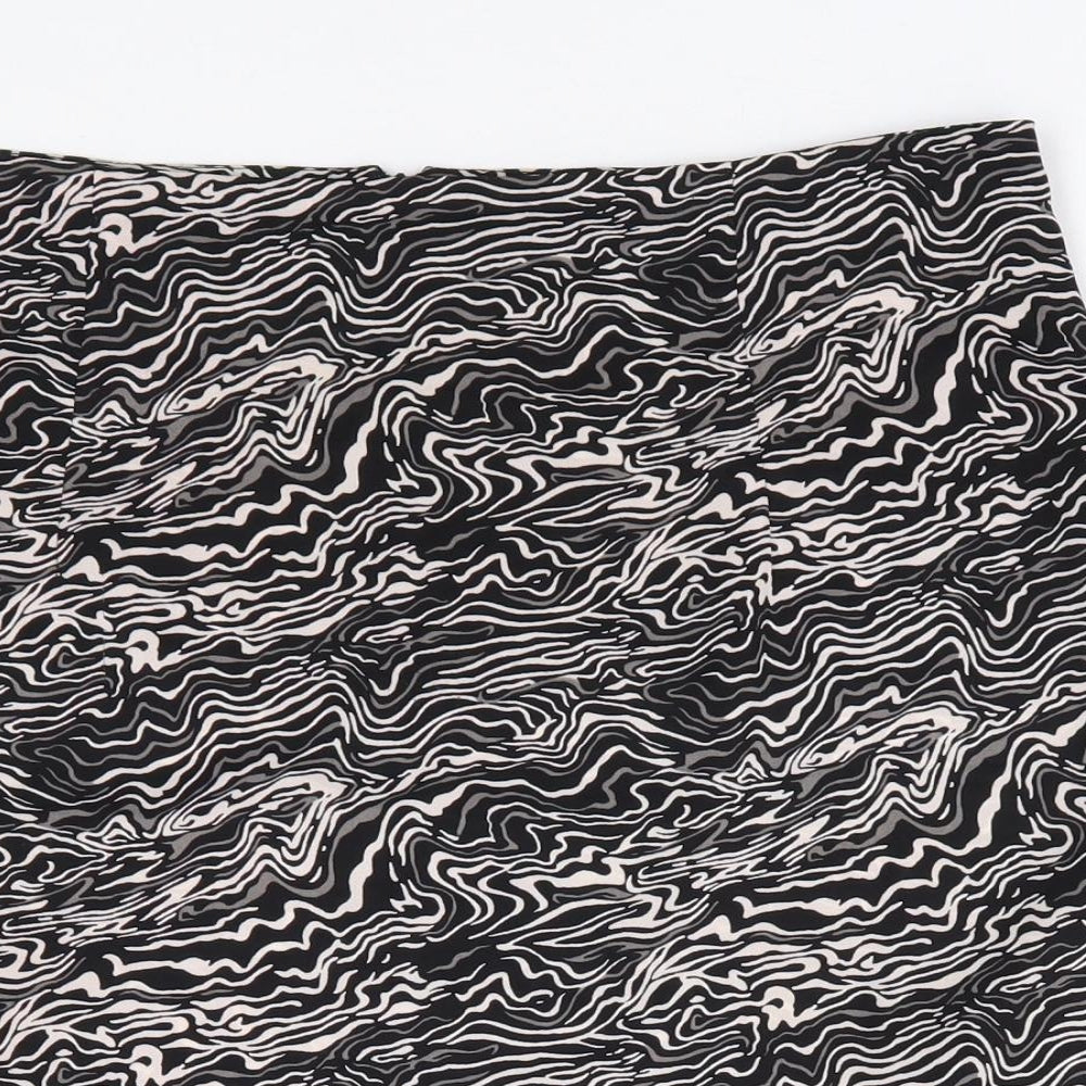 Primark Womens Black Geometric Polyester A-Line Skirt Size 14 Zip