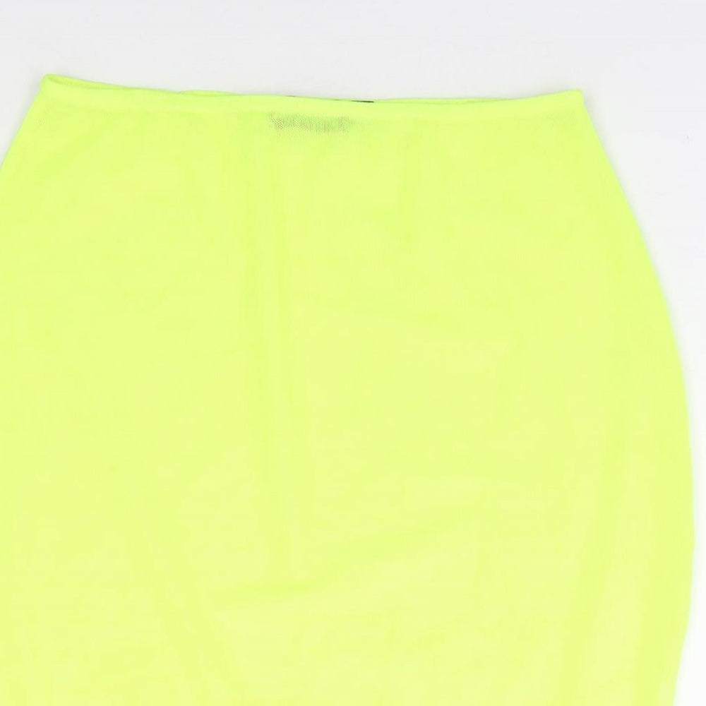 PRETTYLITTLETHING Womens Yellow Polyester A-Line Skirt Size 12 - Neon
