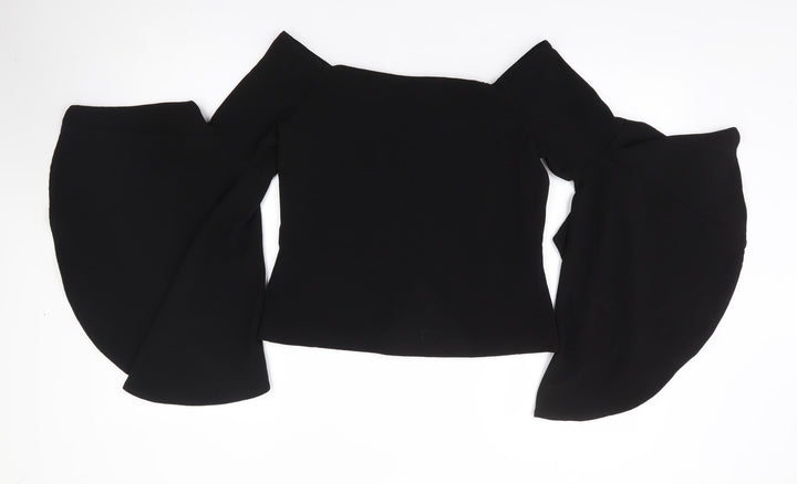 New Look Womens Black Polyester Jersey Blouse Size 10 Off the Shoulder