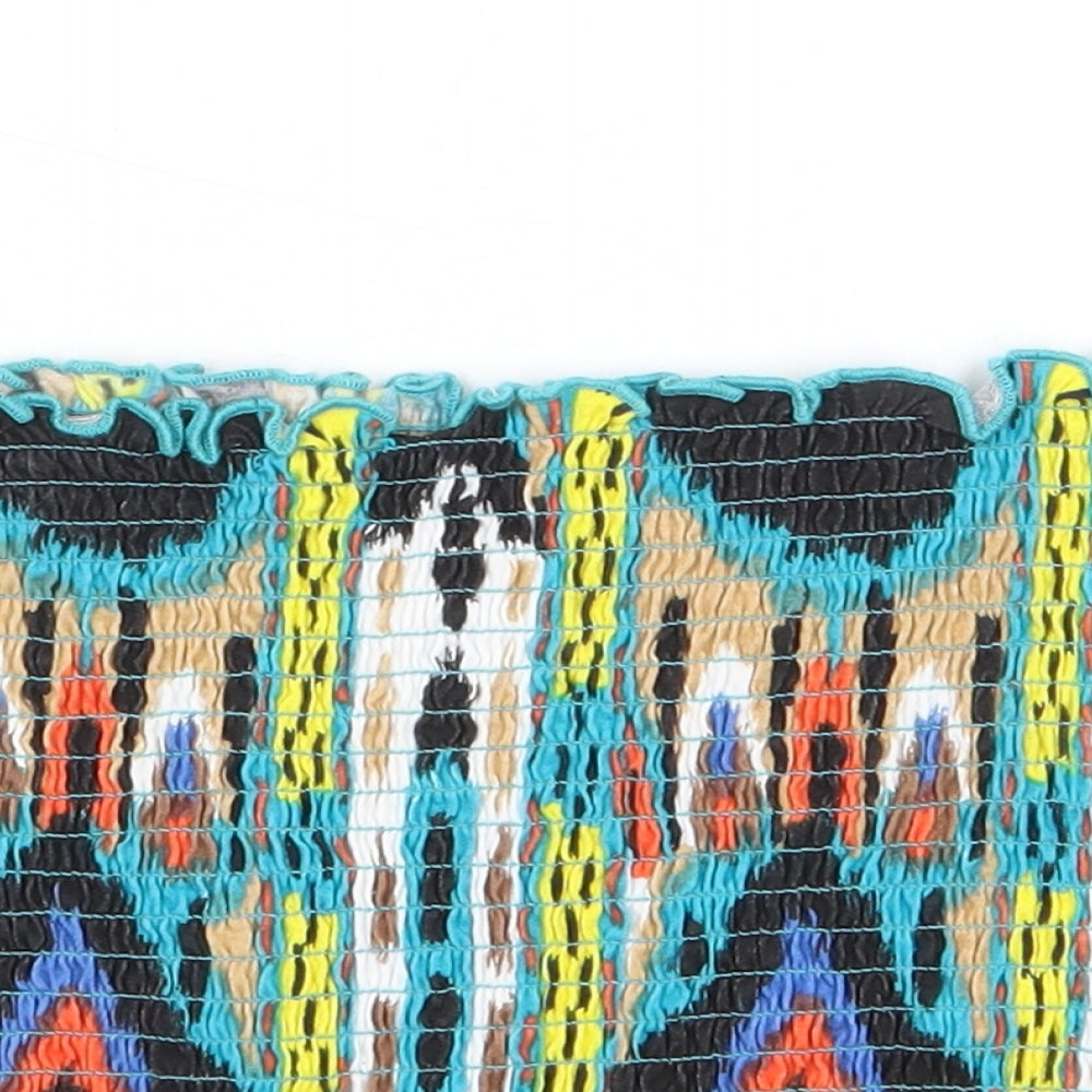 Primark Womens Multicoloured Geometric 100% Cotton Cropped Tank Size 12 Off the Shoulder - Boob Tube