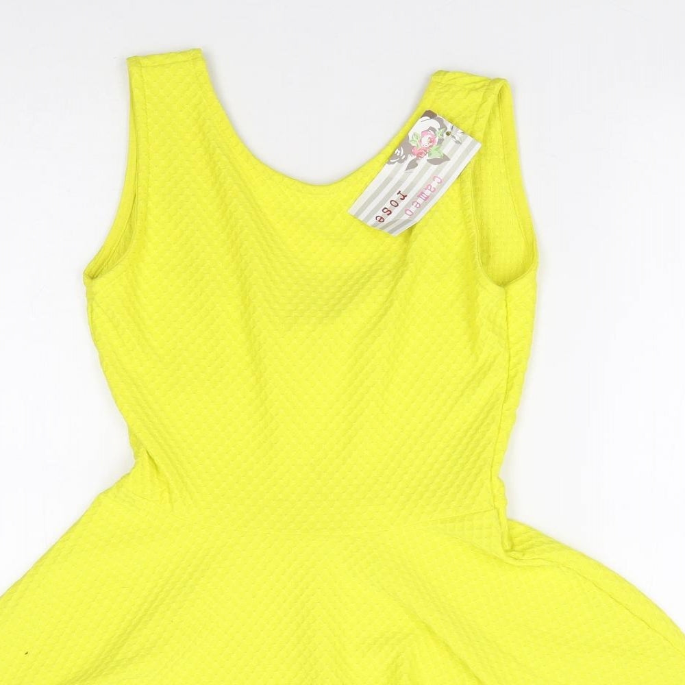 Cameo Rose Womens Yellow Polyester Skater Dress Size 10 Round Neck Pullover