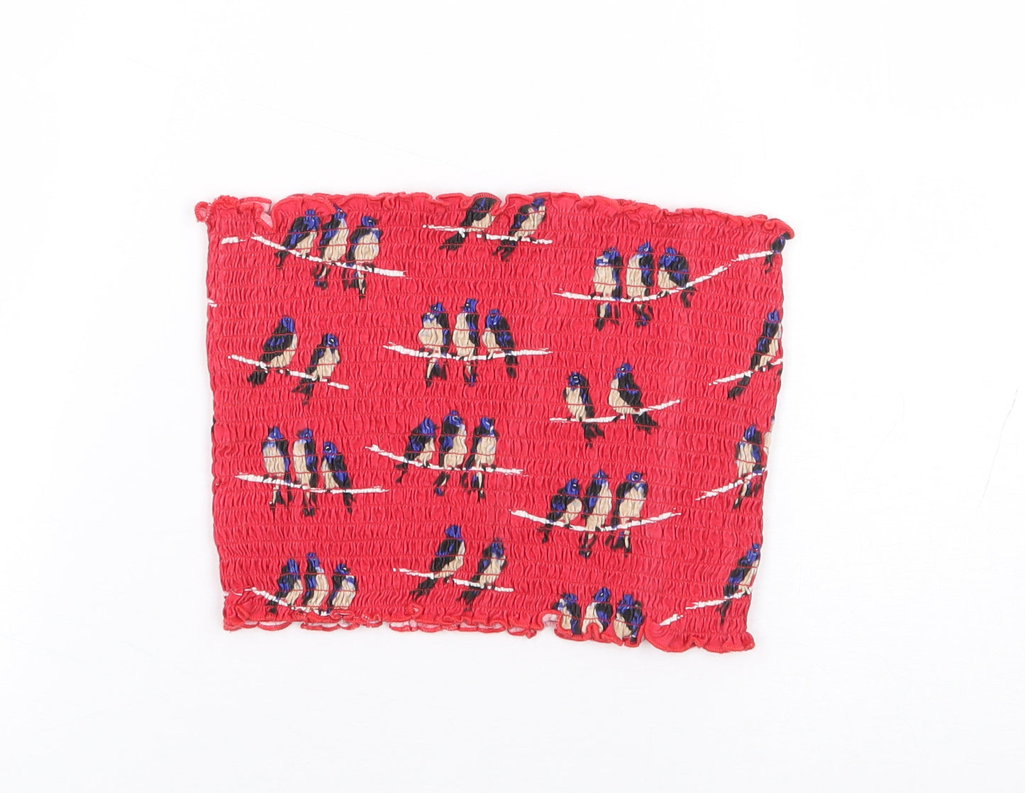 Primark Womens Red Geometric 100% Cotton Cropped Tank Size 12 Off the Shoulder - Bird, Boob Tube