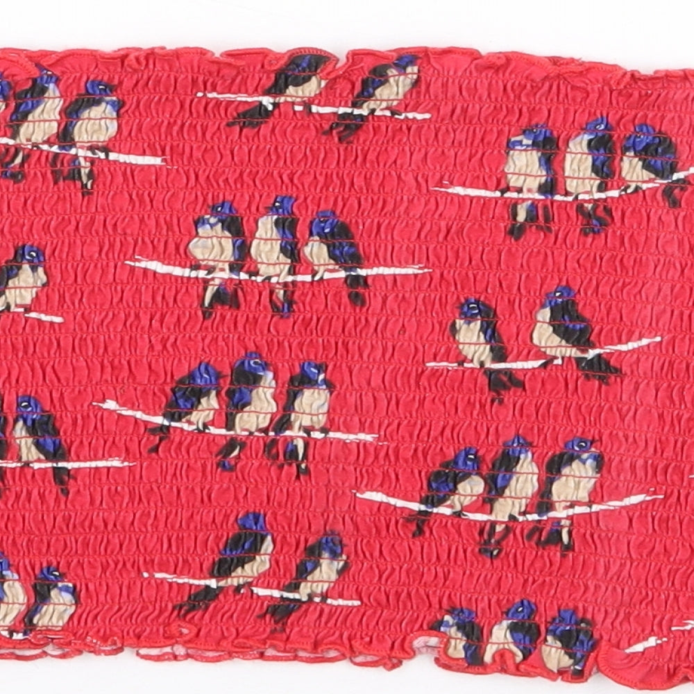 Primark Womens Red Geometric 100% Cotton Cropped Tank Size 12 Off the Shoulder - Bird, Boob Tube