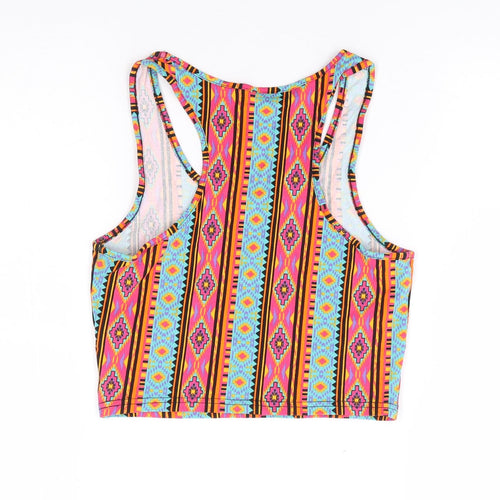 New Look Womens Multicoloured Geometric Cotton Cropped Tank Size 10 Round Neck