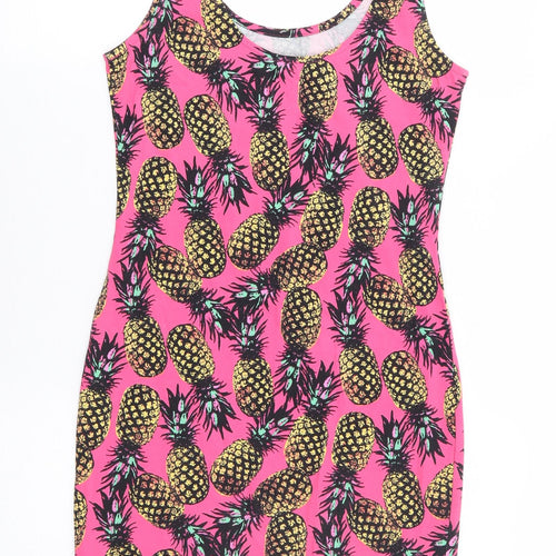 New Look Womens Pink Geometric Cotton Tank Dress Size 10 Round Neck Pullover - Pineapple