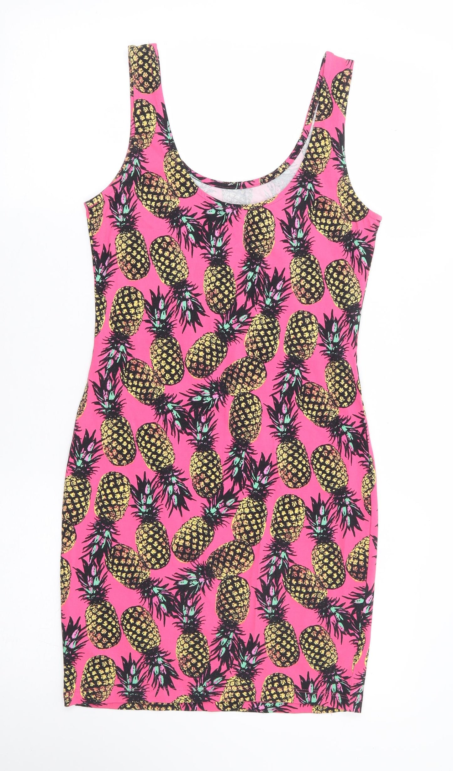 New Look Womens Pink Geometric Cotton Tank Dress Size 10 Round Neck Pullover - Pineapple
