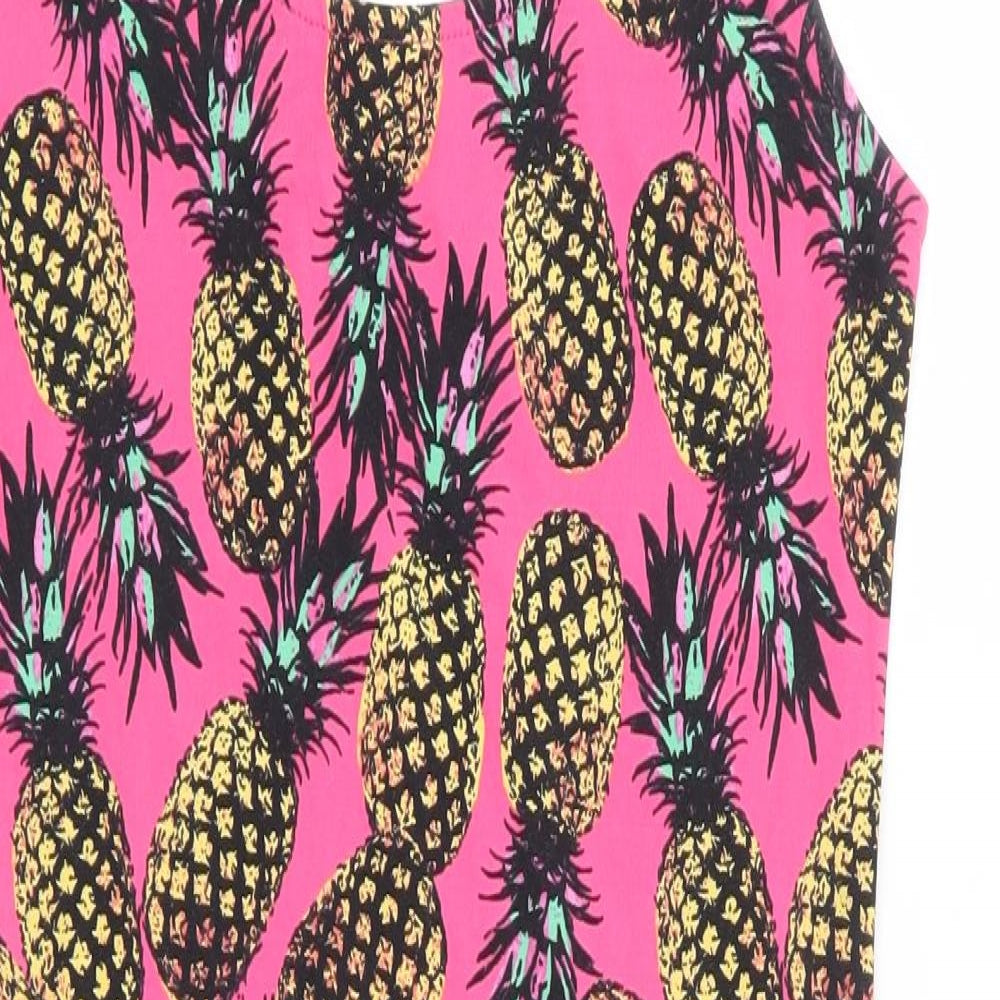 New Look Womens Pink Geometric Cotton Tank Dress Size 10 Round Neck Pullover - Pineapple
