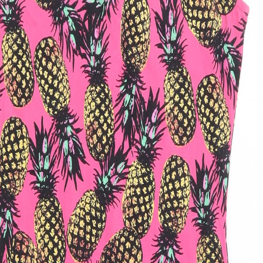 New Look Womens Pink Geometric Cotton Tank Dress Size 10 Round Neck Pullover - Pineapple