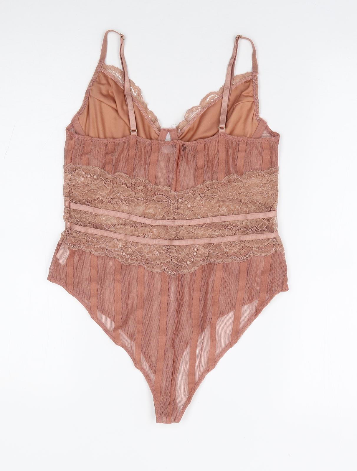 River Island Womens Pink Polyamide Bodysuit One-Piece Size 10 Snap