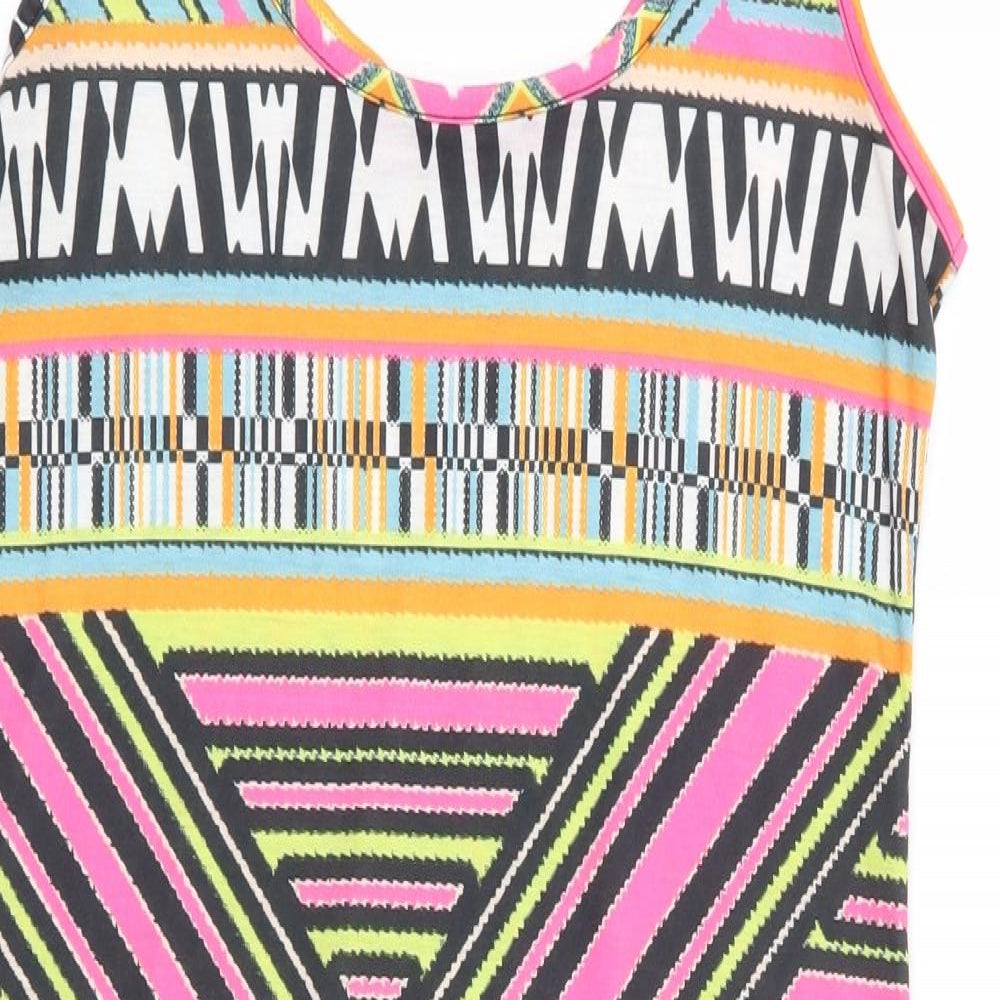 Boohoo Womens Multicoloured Geometric Polyester Tank Dress Size 10 Round Neck Pullover