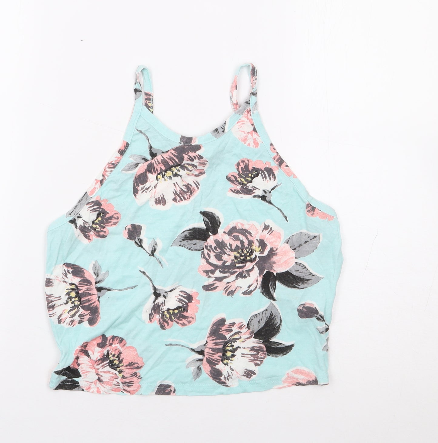 Miss Selfridge Womens Blue Floral Viscose Cropped Tank Size 10 Round Neck