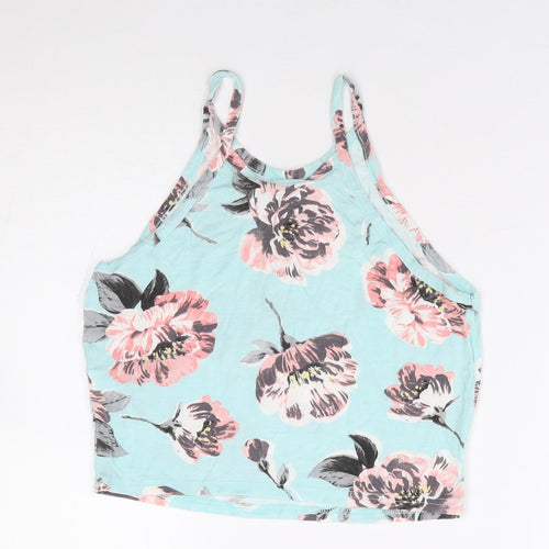 Miss Selfridge Womens Blue Floral Viscose Cropped Tank Size 10 Round Neck